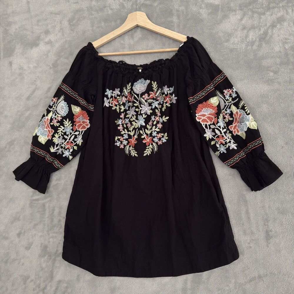 Free People Fleur De Jour Dress Womens S Black Boho Embroidered Tunic